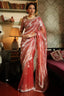 Silver red saree with embroidered floral patterns