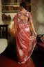 Silver red saree with embroidered floral patterns