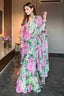 Green Chiffon Nicolette Blooming Floral Pattern Pre Draped Saree With Blouse