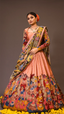 Hand work Peach kalamkari lehenga