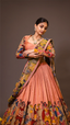 Hand work Peach kalamkari lehenga