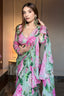 Green Chiffon Nicolette Blooming Floral Pattern Pre Draped Saree With Blouse